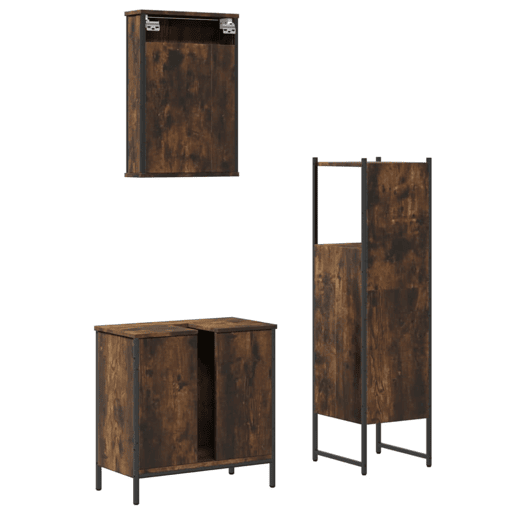 vidaXL 3 pcs conjunto de móveis WC madeira processada carvalho fumado