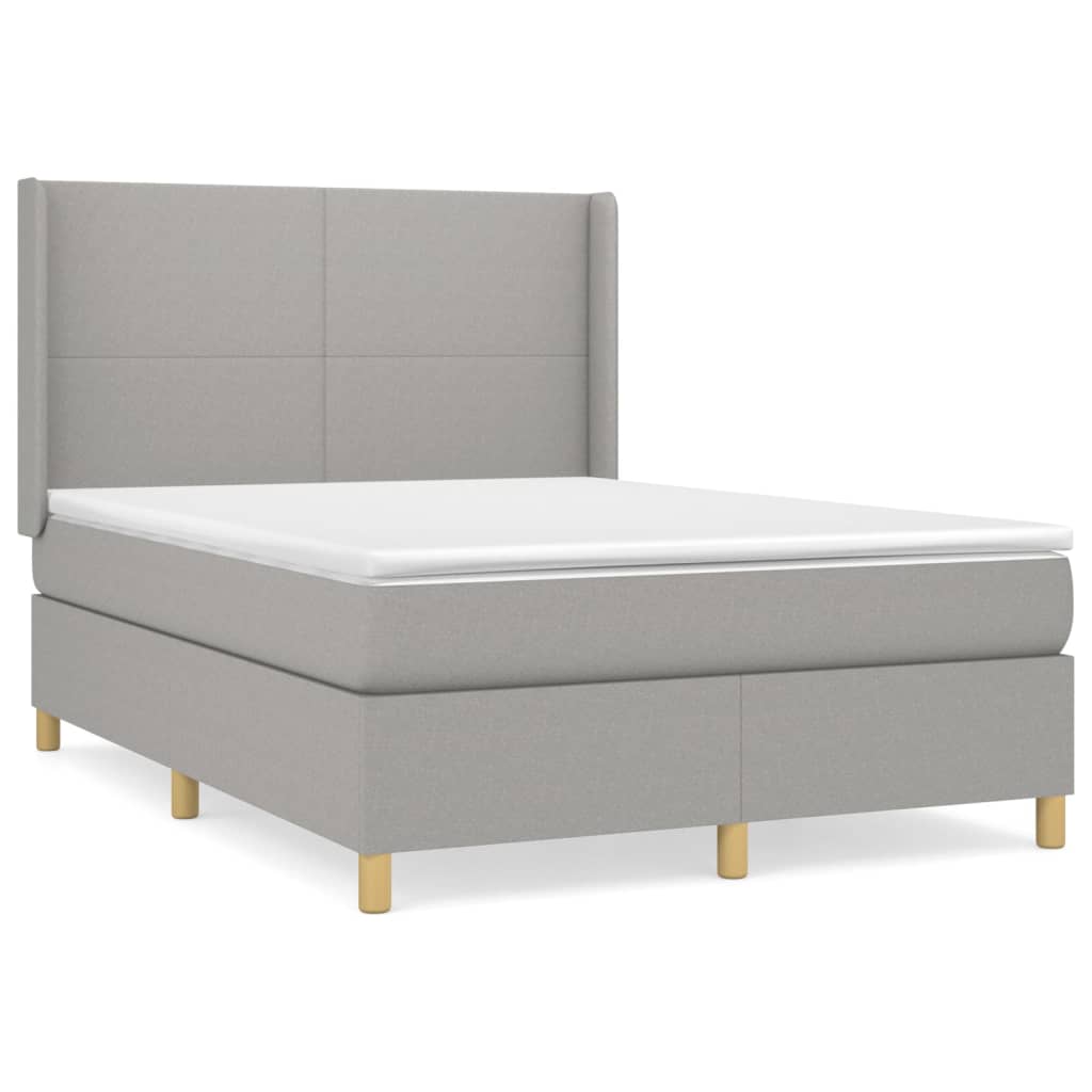 Cama box spring con colchón tela gris claro 140x190 cm diseño plano