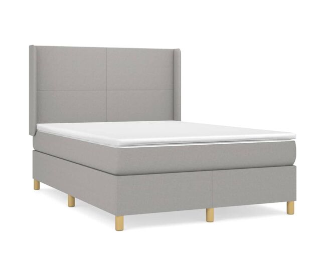 Cama box spring con colchón tela gris claro 140x190 cm diseño plano