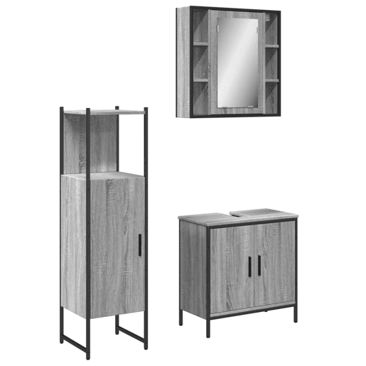 vidaXL 3 pcs conjunto móveis WC derivados de madeira cinzento sonoma