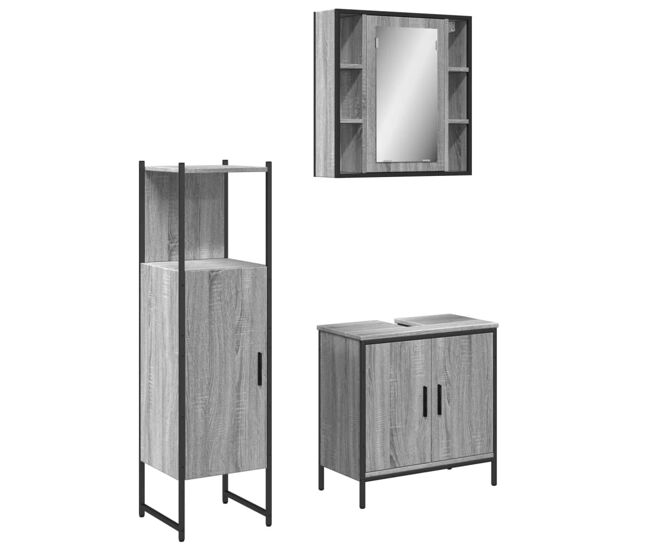 Vidaxl set de muebles de baño 3 pzas madera contrachapada gris sonoma