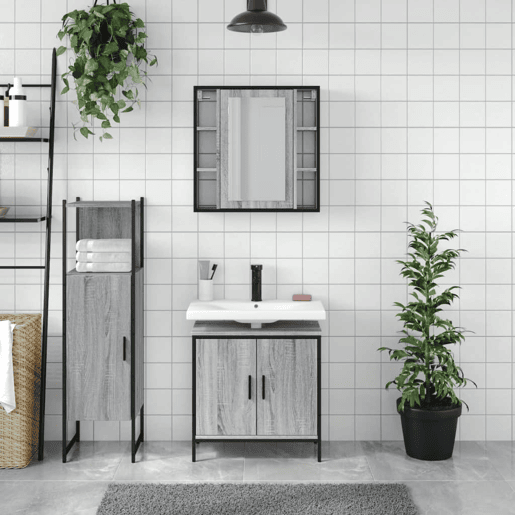 vidaXL 3 pcs conjunto móveis WC derivados de madeira cinzento sonoma