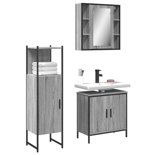 vidaXL 3 pcs conjunto móveis WC derivados de madeira cinzento sonoma