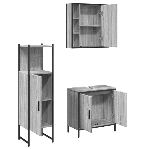 vidaXL 3 pcs conjunto móveis WC derivados de madeira cinzento sonoma