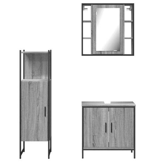 vidaXL 3 pcs conjunto móveis WC derivados de madeira cinzento sonoma