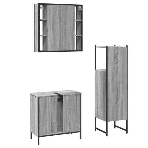 vidaXL 3 pcs conjunto móveis WC derivados de madeira cinzento sonoma