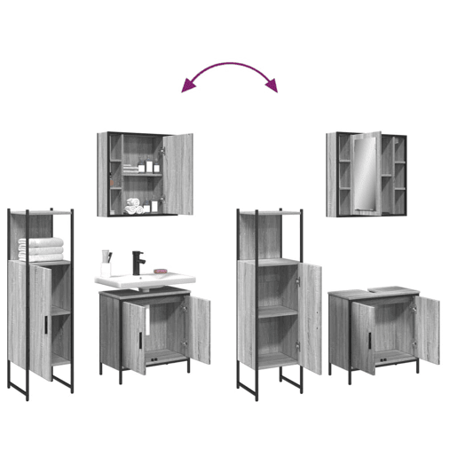 vidaXL 3 pcs conjunto móveis WC derivados de madeira cinzento sonoma