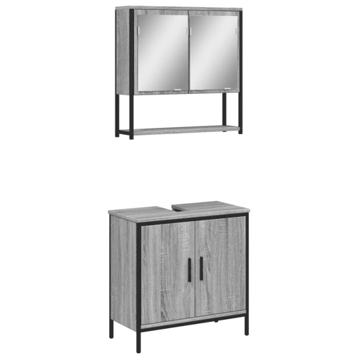 vidaXL 2 pcs conjunto móveis WC derivados de madeira sonoma cinza