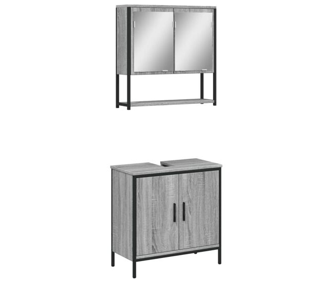 Vidaxl set de muebles de baño 2 pzas madera contrachapada gris sonoma