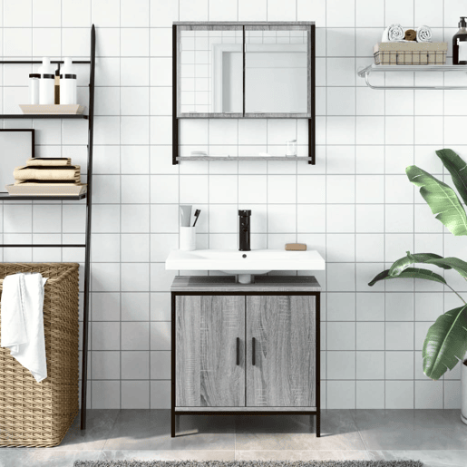 vidaXL 2 pcs conjunto móveis WC derivados de madeira sonoma cinza