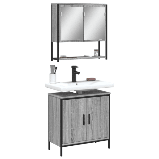 vidaXL 2 pcs conjunto móveis WC derivados de madeira sonoma cinza