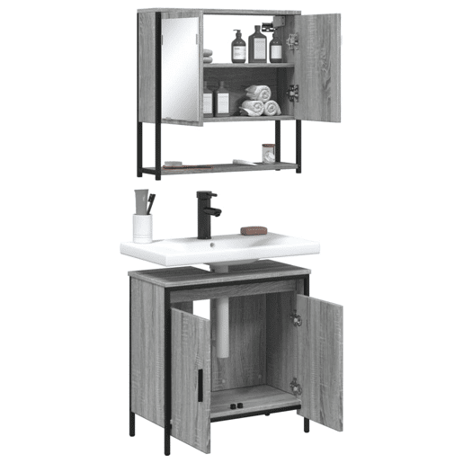 vidaXL 2 pcs conjunto móveis WC derivados de madeira sonoma cinza