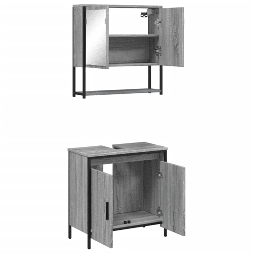 vidaXL 2 pcs conjunto móveis WC derivados de madeira sonoma cinza