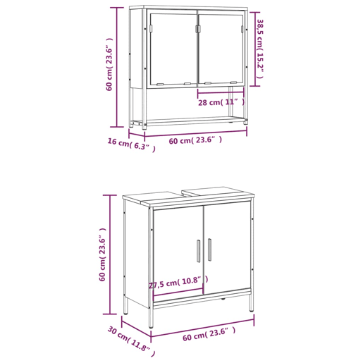 vidaXL 2 pcs conjunto móveis WC derivados de madeira sonoma cinza