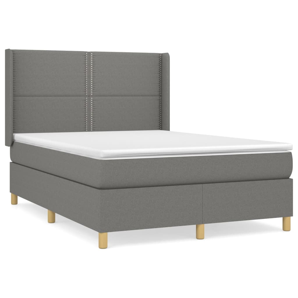 Cama box spring con colchón tela gris oscuro 140x190 cm liso con clavos