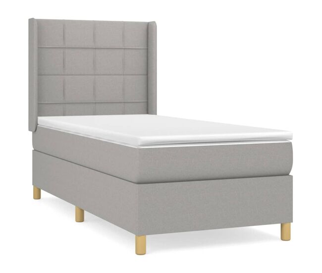 Cama box spring con colchón tela gris claro 90x200 cm bloques con cuadros