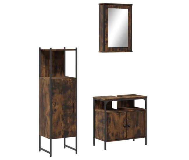 Vidaxl set de muebles baño 3 pzas madera contrachapada roble ahumado