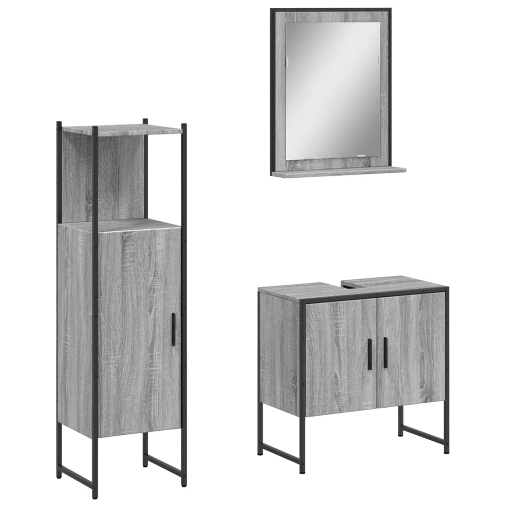 Vidaxl set de muebles de baño 3 pzas madera contrachapada gris sonoma