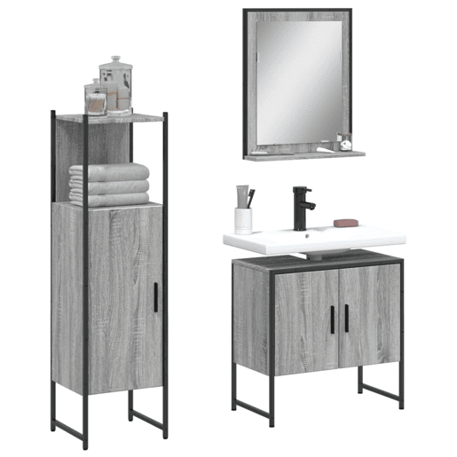 vidaXL 3 pcs conjunto móveis WC derivados de madeira cinzento sonoma vidaXL 3 pcs conjunto móveis WC derivados de madeira cinzento sonoma