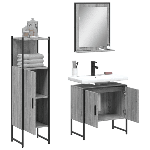 vidaXL 3 pcs conjunto móveis WC derivados de madeira cinzento sonoma vidaXL 3 pcs conjunto móveis WC derivados de madeira cinzento sonoma