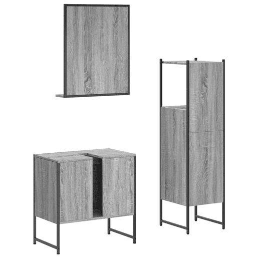 vidaXL 3 pcs conjunto móveis WC derivados de madeira cinzento sonoma vidaXL 3 pcs conjunto móveis WC derivados de madeira cinzento sonoma