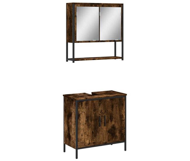 Vidaxl set de muebles baño 2 pzas madera contrachapada roble ahumado