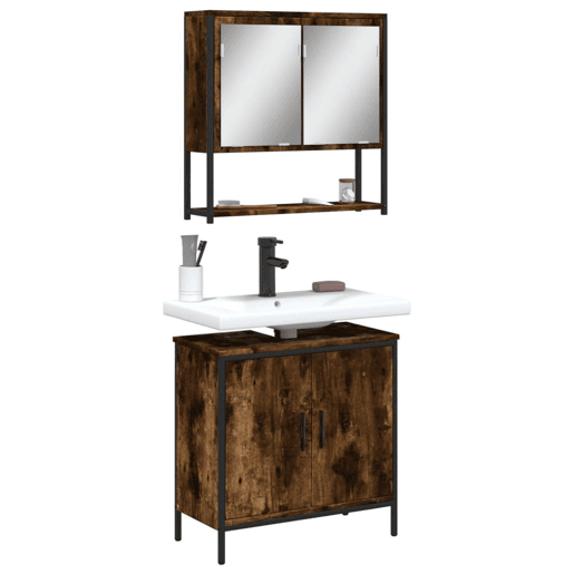 vidaXL 2 pcs conj. móveis casa de banho derivados madeira cor fumado