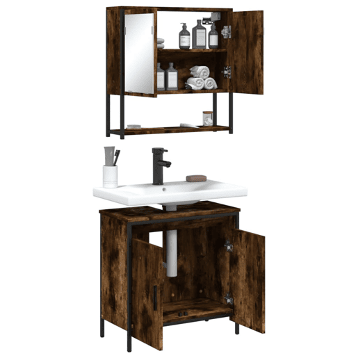 vidaXL 2 pcs conj. móveis casa de banho derivados madeira cor fumado