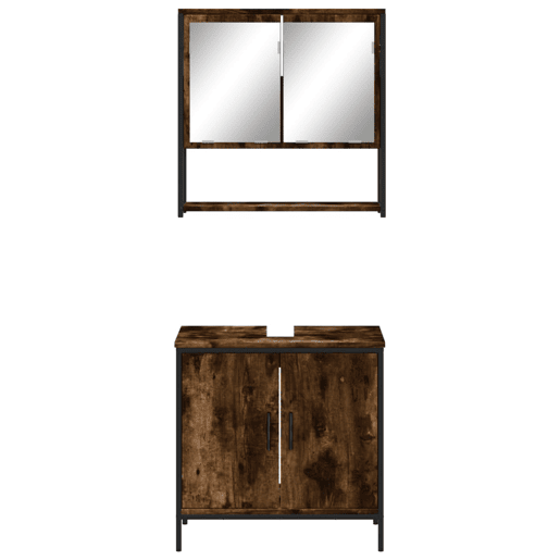 vidaXL 2 pcs conj. móveis casa de banho derivados madeira cor fumado