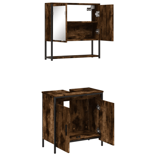 vidaXL 2 pcs conj. móveis casa de banho derivados madeira cor fumado