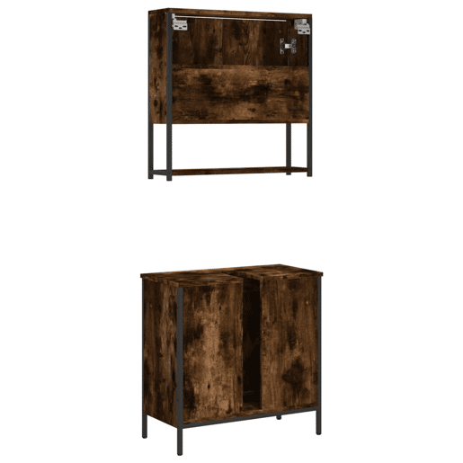 vidaXL 2 pcs conj. móveis casa de banho derivados madeira cor fumado