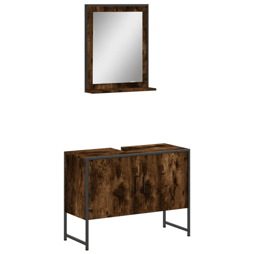 vidaXL 2 pcs conj. móveis casa banho derivados madeira carvalho fumado vidaXL 2 pcs conj. móveis casa banho derivados madeira carvalho fumado