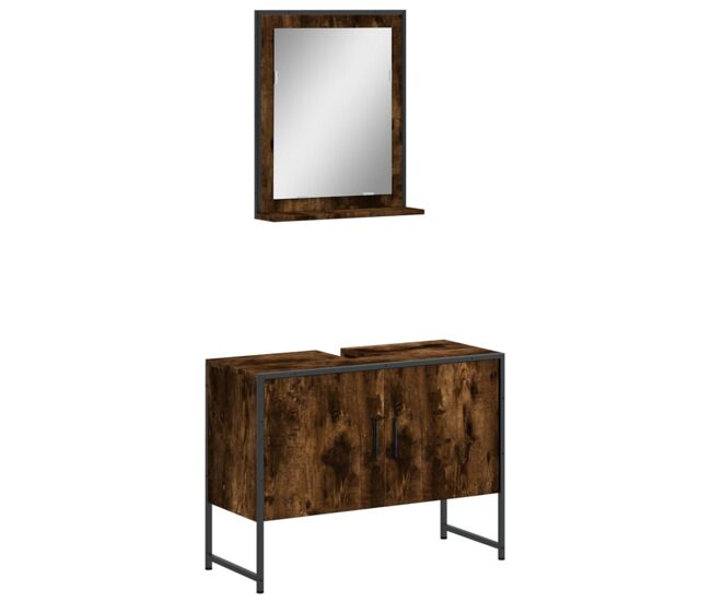Vidaxl set de muebles de baño 2 pzas madera ingeniería roble ahumado