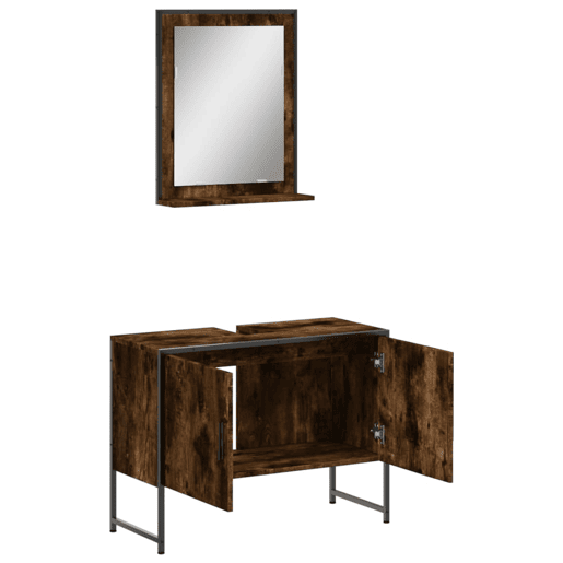 vidaXL 2 pcs conj. móveis casa banho derivados madeira carvalho fumado vidaXL 2 pcs conj. móveis casa banho derivados madeira carvalho fumado