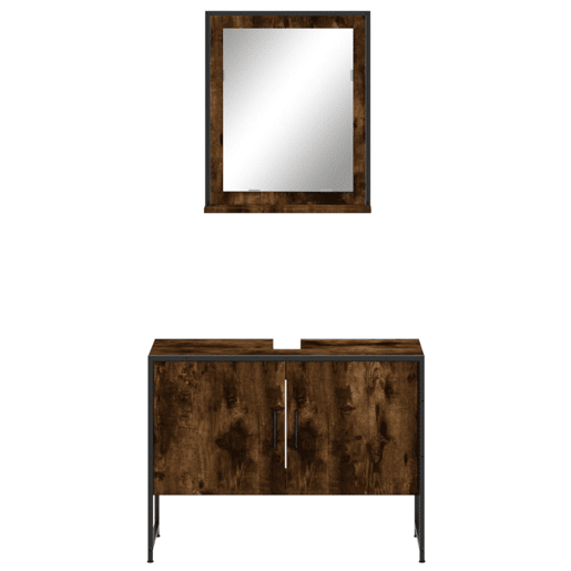 vidaXL 2 pcs conj. móveis casa banho derivados madeira carvalho fumado vidaXL 2 pcs conj. móveis casa banho derivados madeira carvalho fumado
