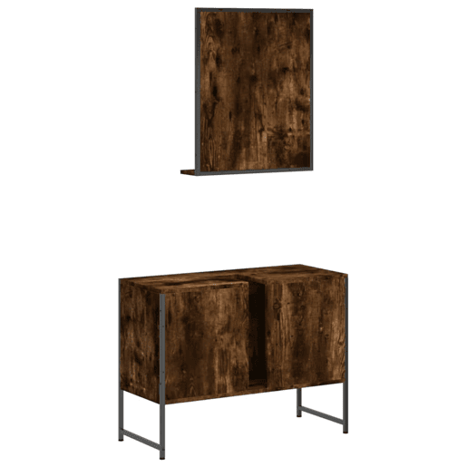 vidaXL 2 pcs conj. móveis casa banho derivados madeira carvalho fumado vidaXL 2 pcs conj. móveis casa banho derivados madeira carvalho fumado