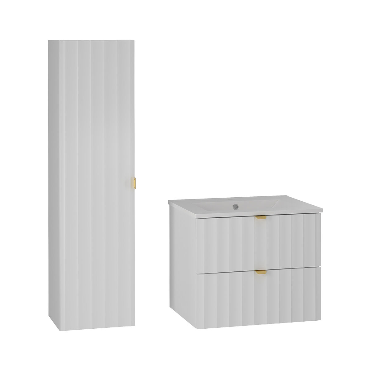 Conjunto de muebles con lavabo individual encastrado y columna Lexa 60