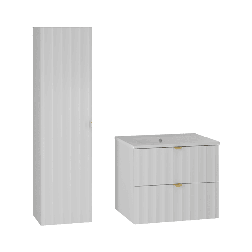 Conjunto móvel lavatório simples encastrado 60cm e coluna Lexa Branco