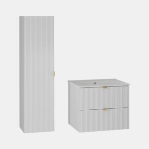 Conjunto móvel lavatório simples encastrado 60cm e coluna Lexa Branco