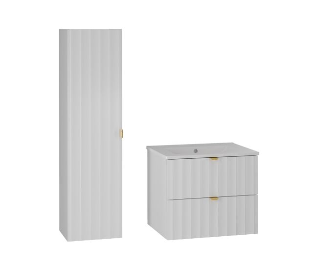 Conjunto de muebles con lavabo individual encastrado 60cm y columna lexa blanco