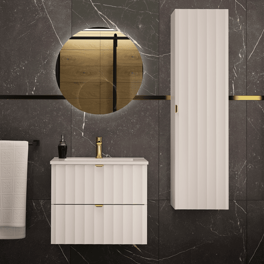 Conjunto móvel lavatório simples encastrado 60cm e coluna Lexa Branco