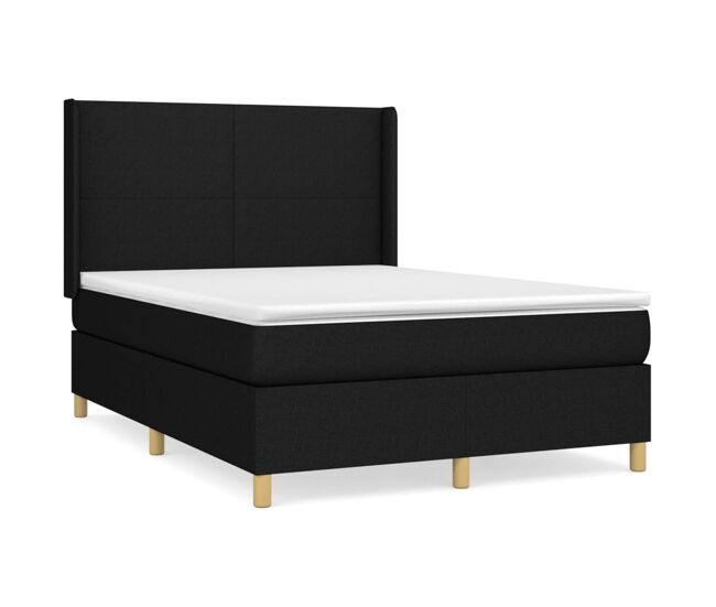 Cama box spring con colchón tela negro 140x190 cm diseño plano