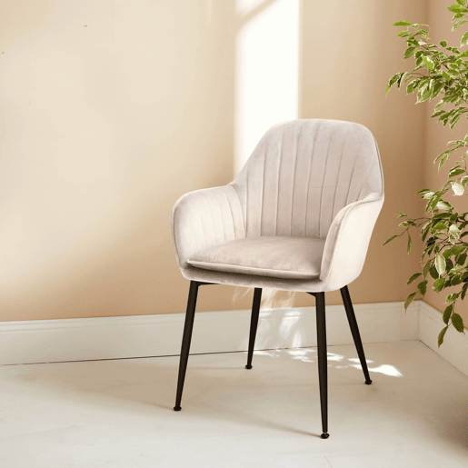 Cadeirão de veludo com pernas de metal, Shella veludo, Branco sujo, 57x59x84.5 cm