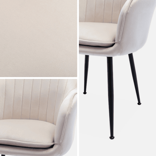 Cadeirão de veludo com pernas de metal, Shella veludo, Branco sujo, 57x59x84.5 cm