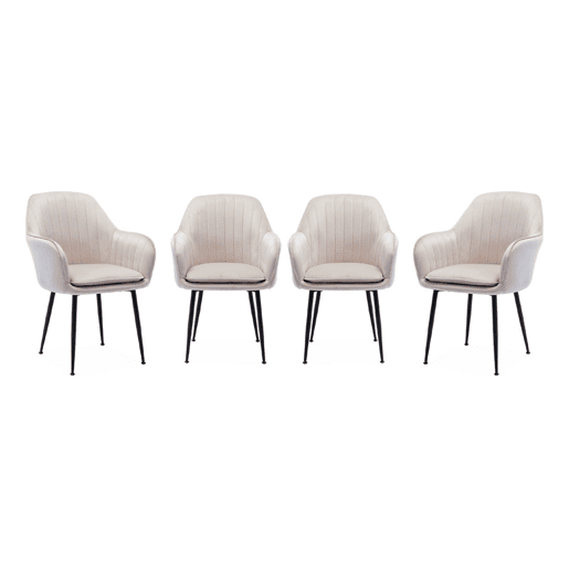 Cadeirão de veludo com pernas de metal, set de 4, Shella, Branco sujo, 57x59x84.5 cm