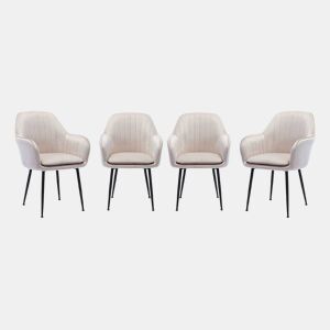 Cadeirão de veludo com pernas de metal, set de 4, Shella, Branco sujo, 57x59x84.5 cm