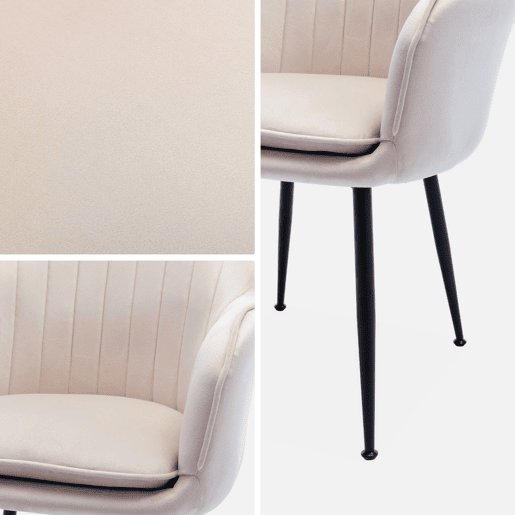 Cadeirão de veludo com pernas de metal, set de 4, Shella, Branco sujo, 57x59x84.5 cm