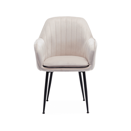 Cadeirão de veludo com pernas de metal, set de 4, Shella, Branco sujo, 57x59x84.5 cm
