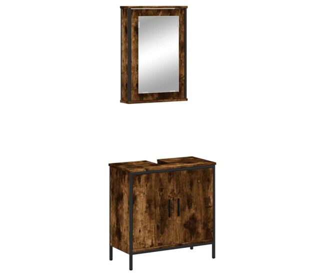 Vidaxl set de muebles baño 2 pzas madera contrachapada roble ahumado