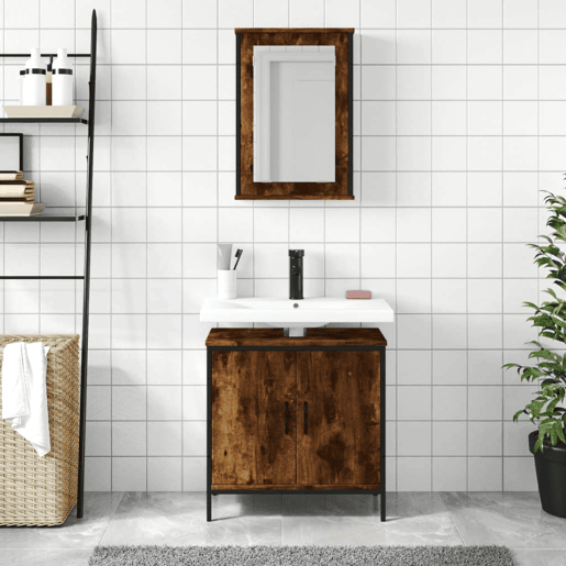 vidaXL 2 pcs conj. móveis casa de banho derivados madeira cor fumado